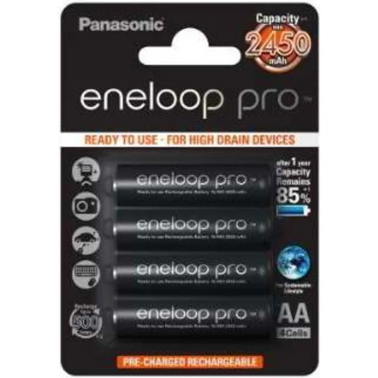 Panasonic eneloop pro, Ready-to-Use Ni-MH Akku, AA Mignon, 4er Pack, min. 2500 mAh, 500 Ladezyklen, mit extrastarker Leistung und geringer Selbstentladung, wiederaufladbare Akku Batterie