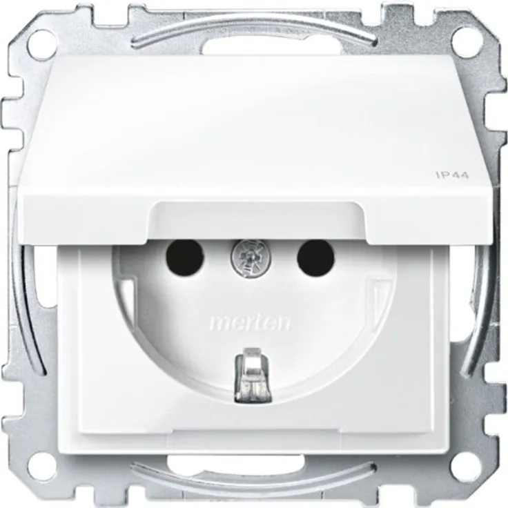 Merten MEG2314-0319 SCHUKO-Steckdose mit Klappd., IP44, BRS, Steckkl., polarweiß glänzend, System M