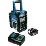 Makita DMR 112 mit Bluetooth + Akku 3 Ah und Ladegerät Baustellenradio mit Bluetooth, LCD-Display, geeignet für Outdoor, blau