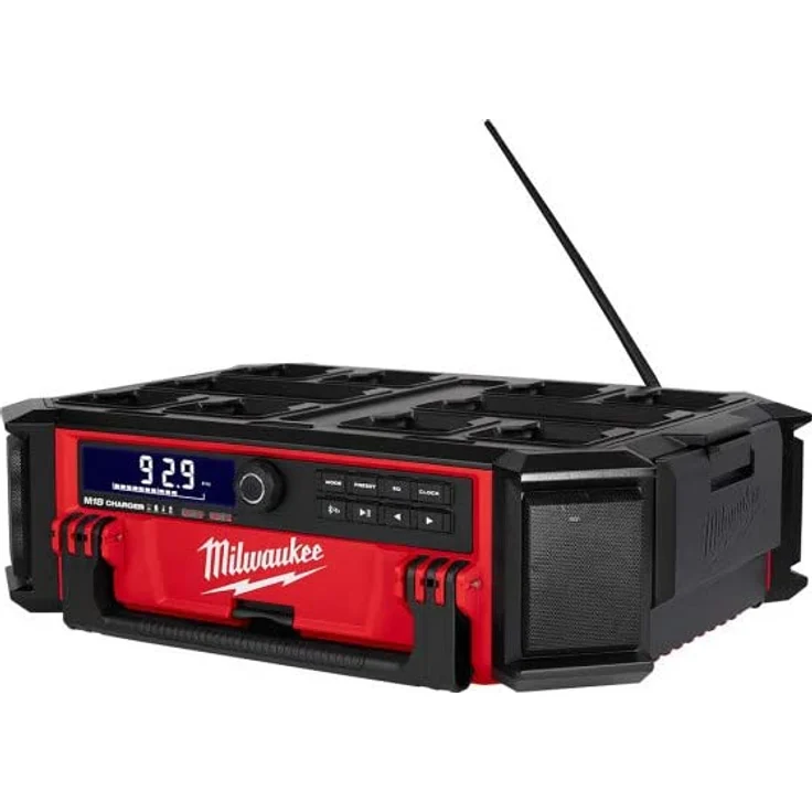 Milwaukee M18PRCDAB+-0 Baustellenradio mit Bluetooth, geeignet für Outdoor, spritzwassergeschützt, rot, schwarz – Bild 2
