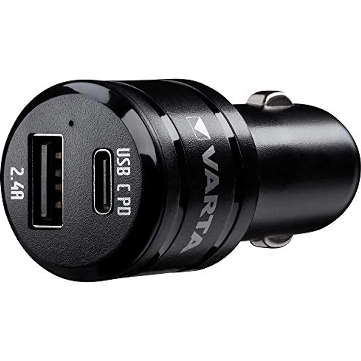 VARTA Car Charger Dual USB Fast 2 Port USB-Ladegerät mit USB Type C PD 3.0A, USB A 2.4A, 30W, für schnelles Laden