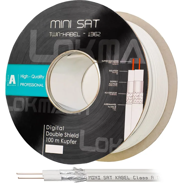 100m MINI TWIN Kabel Reines Kupfer 100dB 2-fach 4,6mm (1362)