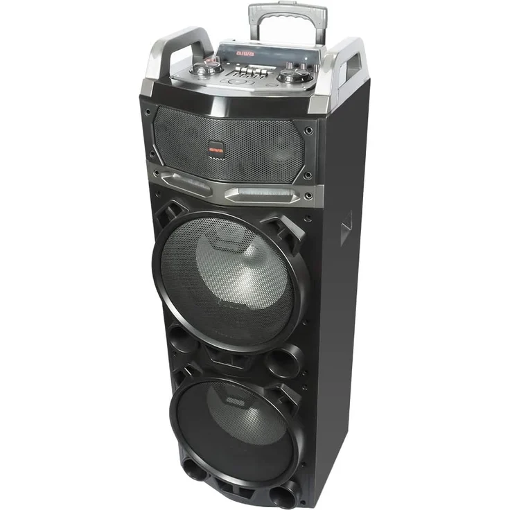 Aiwa KBTUS-900 Karaoke LED Trolley 100W Party Lautsprecher kabellose Mikrofone, BT, Fernbedienung, schwarz – Bild 2