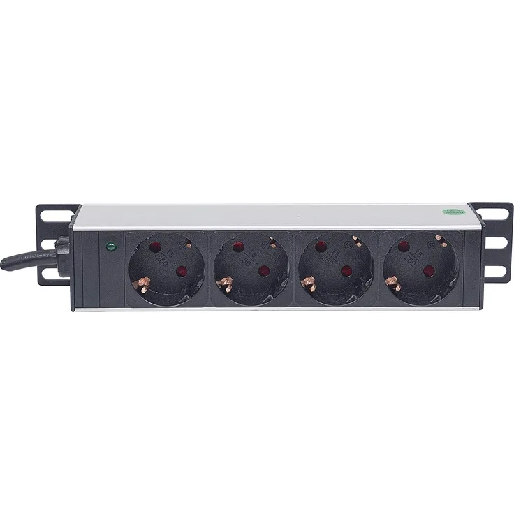 Intellinet 10'' 4-fach Steckdosenleiste Schutzkontakt ( Power-LED ohne Überspannungsschutz 1,8 m Stromkabel 1 HE ) schwarz 714020