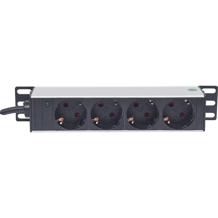 Intellinet 10'' 4-fach Steckdosenleiste Schutzkontakt ( Power-LED ohne Überspannungsschutz 1,8 m Stromkabel 1 HE ) schwarz 714020 – Bild 1
