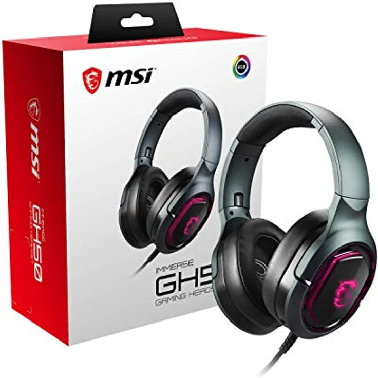 MSI Immerse GH50 Kopfhörer mit Mikrofon, Fernbedienung, kabelgebunden, Weiß-Rot – Bild 1