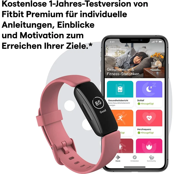 Fitbit Inspire 2 Fitness-Tracker Unisex, S/L, Silikonarmband, Wüstenrot – Bild 12