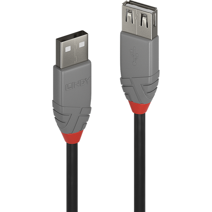 Lindy Anthra Line - USB-Verlängerungskabel - USB (M) bis USB (W) - USB2.0 - 3,0m - rund - Schwarz (36704) - Preisvergleich