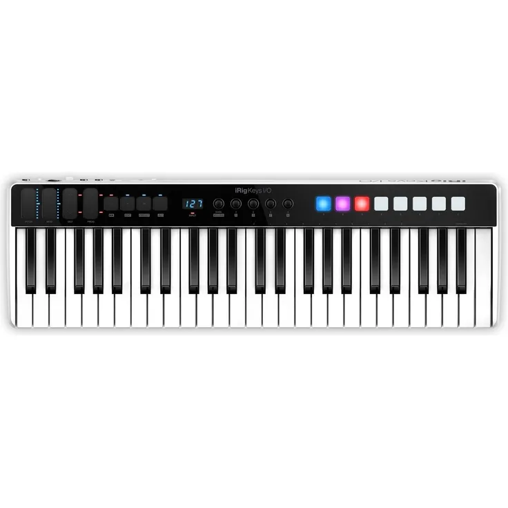IK Multimedia iRig Keys I-O MIDI 49 - MIDI-Tastatur, tragbare Klaviertastatur, für Mac, iPhone und iPad, 49 Tasten, 8 Pads, Musikproduktionsstation, Software und Anwendungen