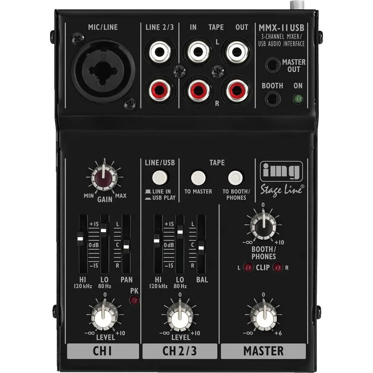 IMG STAGELINE MMX-11USB 2-Kanal Audio-Miniatur-Mischpult mit 3 Eingängen und USB-Schnittstelle schwarz