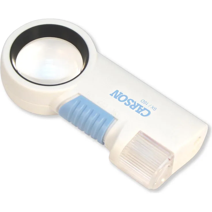 Carson MagniFlash Lupe mit 9-facher Vergrößerung, asphärisch geschliffener Linse und LED-Beleuchtung mit Taschenlampenfunktion