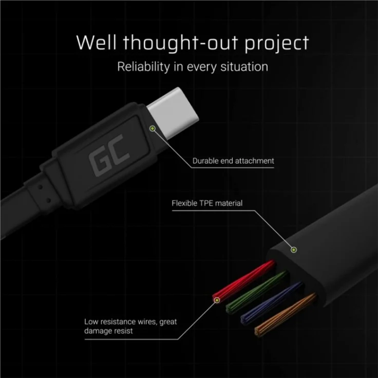 Green Cell Kab USB > USB-C 0,25 m Black, Ladekabel/Datenkabel, schwarz – Bild 4