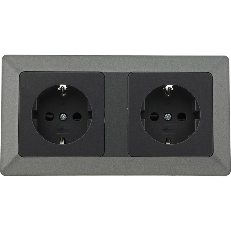 MILOS Set 2 Steckdo.+ 2-fach Rahmen 250V~- 16A, Klemmanschluss, Anthrazit