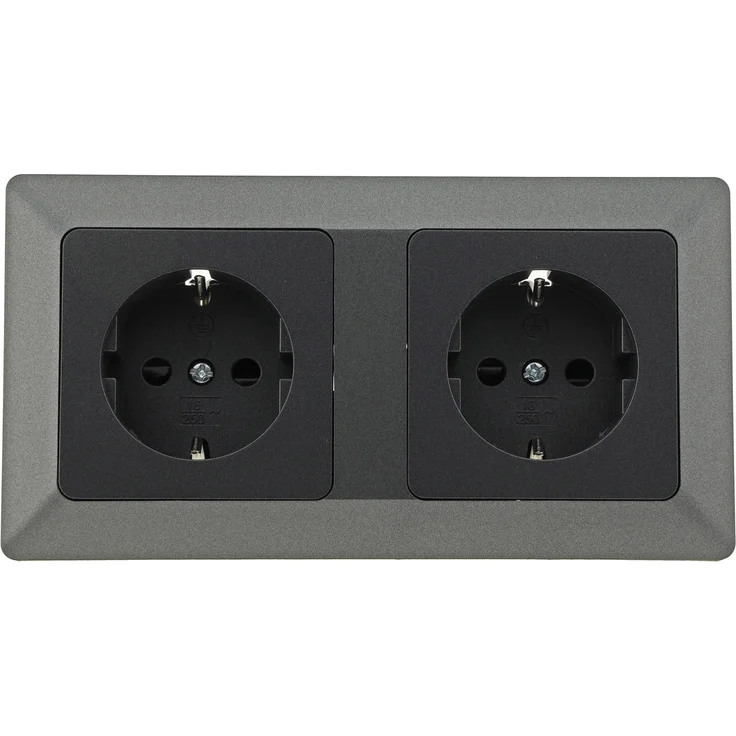 MILOS Set 2 Steckdo.+ 2-fach Rahmen 250V~- 16A, Klemmanschluss, Anthrazit