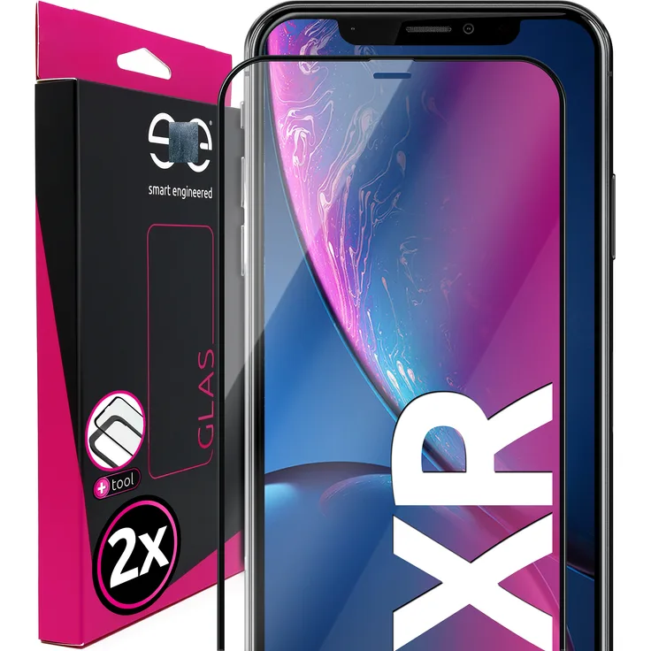 smart engineered 3D Schutzglas, geeignet für Apple iPhone XR, Displayschutzglas, schwarz, transparent