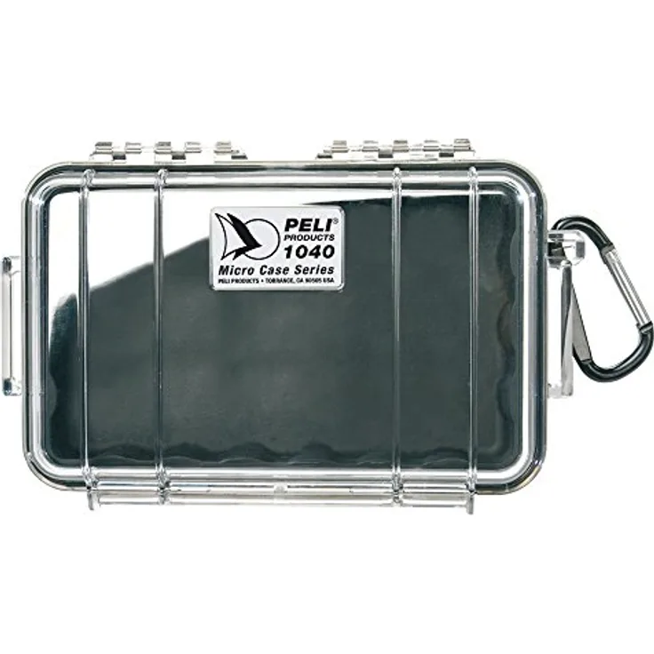 PELI 1040 Wasserdichte Micro Box zum Schutz von Smartphone und Weiteren Elektrischen Utensilien, IP67 Wasser- und Staubdicht, 0,7L Volumen, Hergestellt in den USA, Transparent- Schwarz Gummieinlage