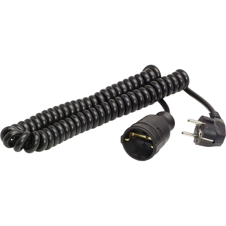 as – Schwabe Schutzkontakt-Spiralleitung – von 1 m auf 2,5 m dehnbares Spiral-Kabel mit Schutzkontaktwickelstecker & Schutzkontaktkupplung ''– 230 V - 16 A Verlängerungskabel – IP20 – schwarz I 70410 – Bild 1