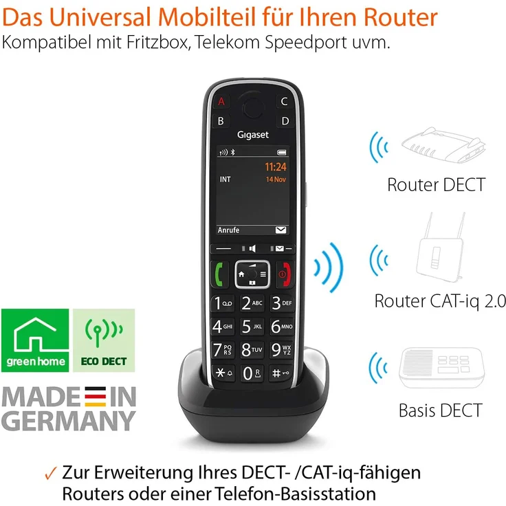 Gigaset E720HX elegantes IP-/Seniorentelefon zum Anschluss an Basisstationen oder Router (DECT Telefon mit Rufnummeransage, Bluetooth, SOS Funktion, einfacher Bedienung), VoIP-Telefon, schwarz – Bild 2