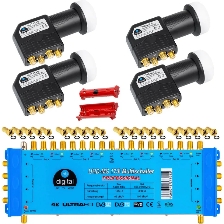 SET Multischalter 17/8 + HD45 Quattro LNB + F-Stecker