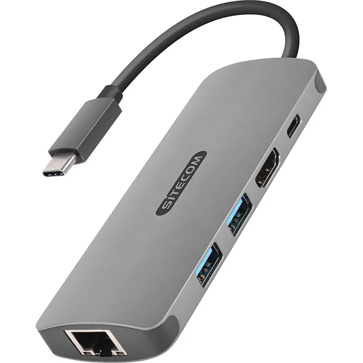Sitecom USB-C Adapter Hub | USB-C auf 1x HDMI + 1x Gigabit LAN Ethernet RJ45 + 2X UBS 3.0 + USB-C Power Delivery Ports - für MacBook Pro-Air, Chromebook und weitere Typ C Geräte