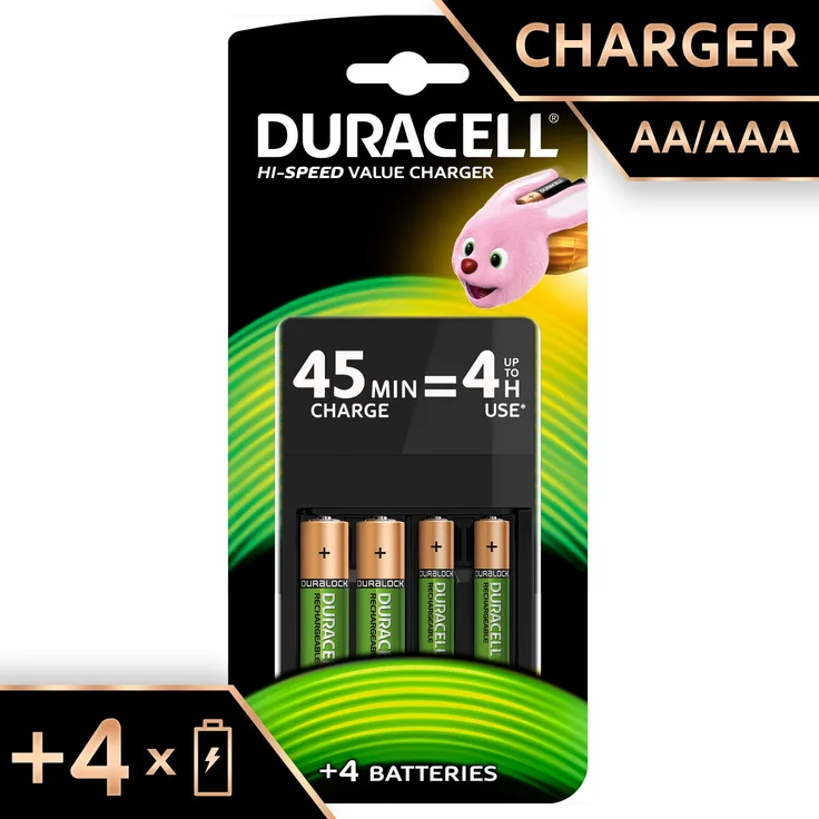 Duracell 4 Hour AA/AAA Battery Charger includes 2 Rechargeable AA Batteries