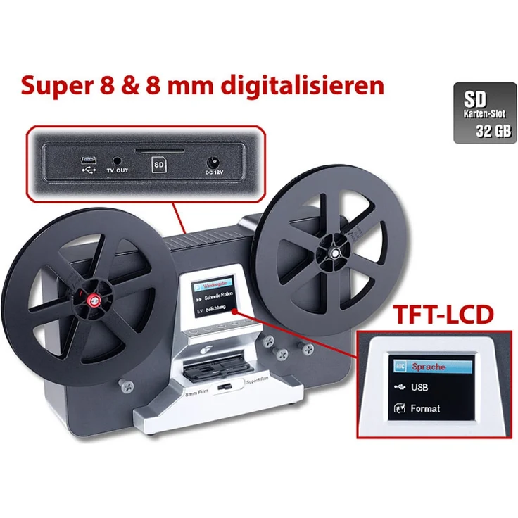 Somikon HD-XL-Film-Scanner & -Digitalisierer Super 8 und 8 mm alte Filme digitalisieren S8, Retro, Grabber, Vintage, Kopieren, Projektor, Konverter, Digitizer, Schmalfilm, Filmabtaster, digitalisieren, Videorecorder, Digital Überspielen, konvertieren, sca – Bild 1