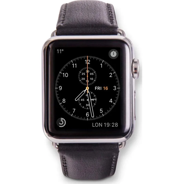 dbramante1928 Echtleder-Uhrenarmband für Apple Watch (38-40mm) [Modell: Copenhagen I Vollnarbenleder I Handgefertigt I Silber-Schwarz] - AW38BLSI0632