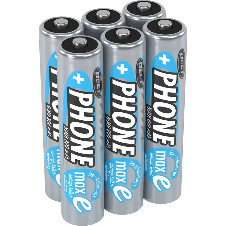 Ansmann 5035332-590-1 3x 2er Blister NiMH-Akku 800mAh Micro AAA / HR03 / 1.2V Sehr geringe Selbstentladung durch maxE Technologie DECT silber/blau