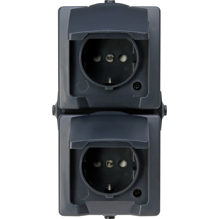 Kopp 136915009 Nautic 2-fach Schutzkontakt-Steckdose, senkrechte Montage, mit Klappdeckel und erhöhtem Berührungsschutz, Aufputz, für Feuchtraum, 250 V, 16 A, IP 44, anthrazit – Bild 1