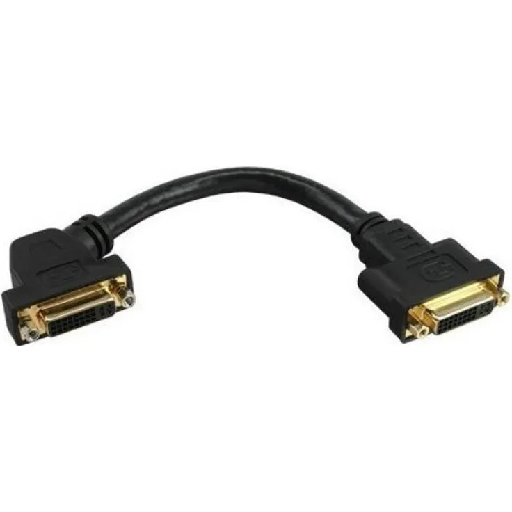 InLine - DVI-Adapter - DVI-I (W) - DVI-I (W) - 20cm - Flügelschrauben, 45°-Anschluss - Schwarz (17301G)