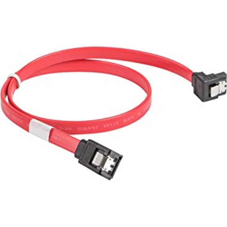 lanberg CA-SASA-13CU-0050-R Sata Data III Stecker (7Pol) auf Sata III mit Gewinkelte Buchse (7Pol) Kabel mit Metallklemmen, 50 cm rot