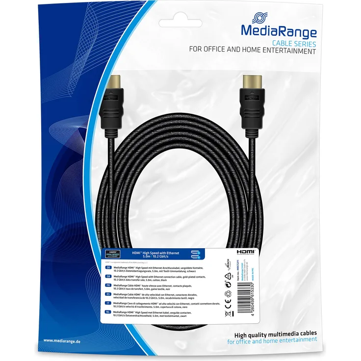 MediaRange MRCS211 HDMI Anschlusskabel 5m Textil-Ummantelung 10.2GB