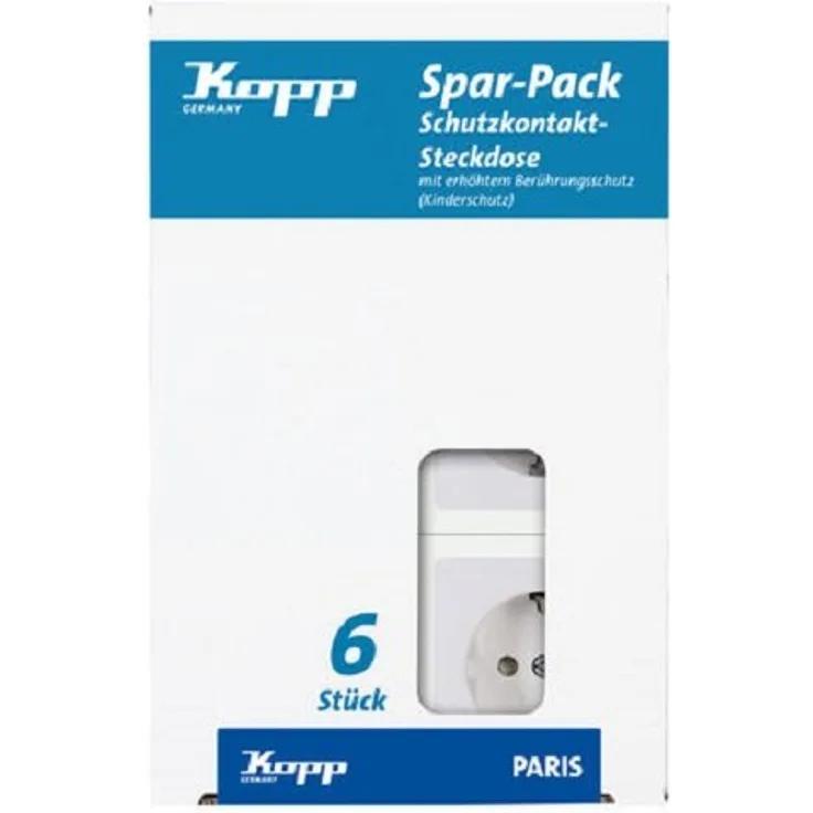 Kopp Paris Profi-Pack: 6 Schutzkontakt-Steckdosen mit Berührungsschutz I Schutzkontakt-Dosen 16 A - 250 V - IP20 I Wand-Steckdose für Innen-Bereich I Arktis-Weiß – 920702011