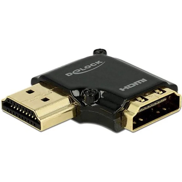 DELOCK Adapter High Speed HDMI mit Ethernet - HDMI-A Buchse > HDMI-A Stecker 4K 90 Grad gewinkelt links schwarz