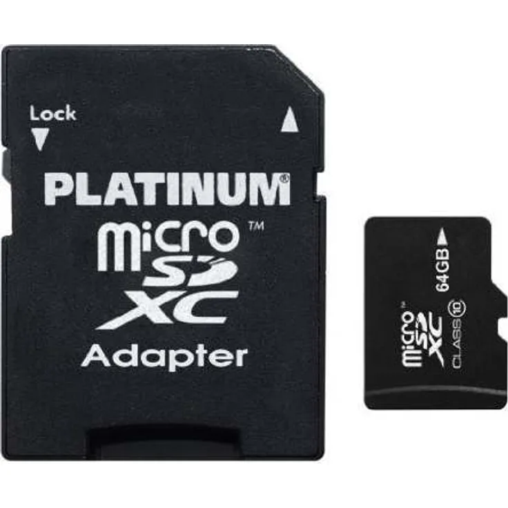 Platinum High Speed microSDXC Karte 64GB Class 10 UHS-I U1 Speicherkarte inkl. SD Adapter - Micro SD Karte für Smartphone, Tablet, Kamera 177323