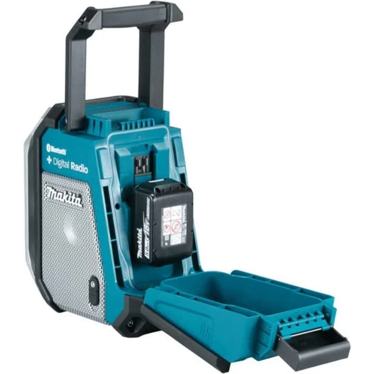 Makita DMR115 ohne Akku, inkl. Bluetooth, Netzteil Baustellenradio mit Bluetooth, geeignet für Outdoor, spritzwassergeschützt, blau – Bild 2
