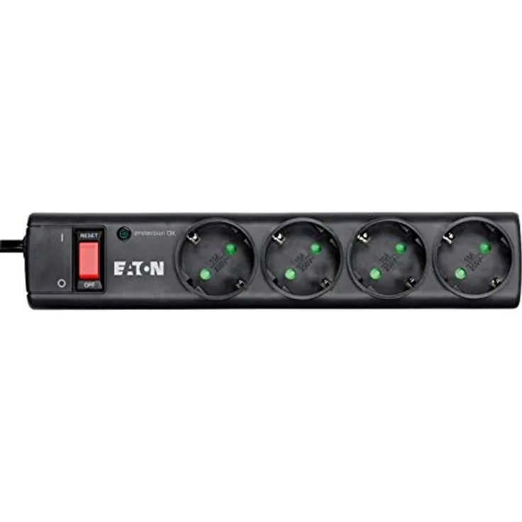 Eaton Protection Strip 4 DIN - Steckdosenleiste mit Überspannungsschutz (4-fach Schuko Buchse, schaltbar) - schwarz NEU