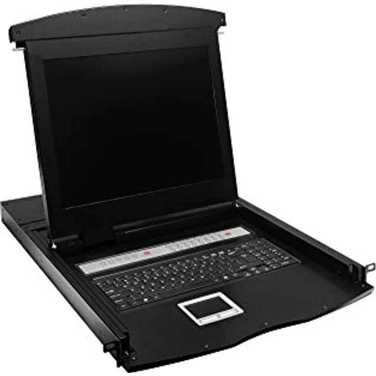 DIGITUS Professional 19'' Konsole , mit 17'' TFT Display (43,2 cm Diagonale) , integrierter 16-Port KVM-Switch , Tastatur & Touchpad , italienisches Layout , RAL 9005 schwarz