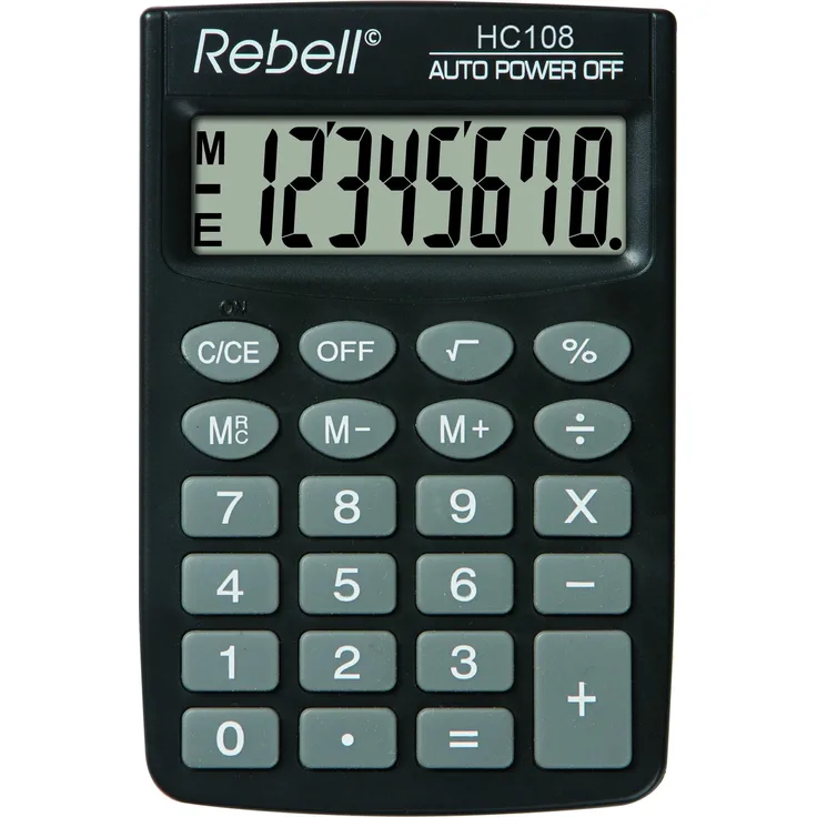 Rebell RE-HC108 Taschenrechner, 8-stelligem LCD Display und dreifacher Speicherfunktion, schwarz