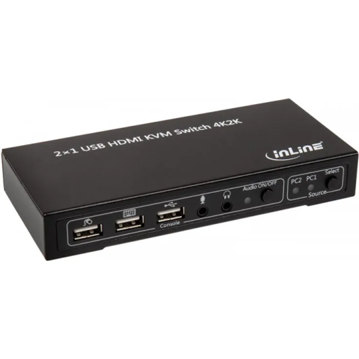 InLine 62602I KVM Desktop Switch, 2-fach, HDMI 4K2K, USB 2.0 Hub, mit Audio