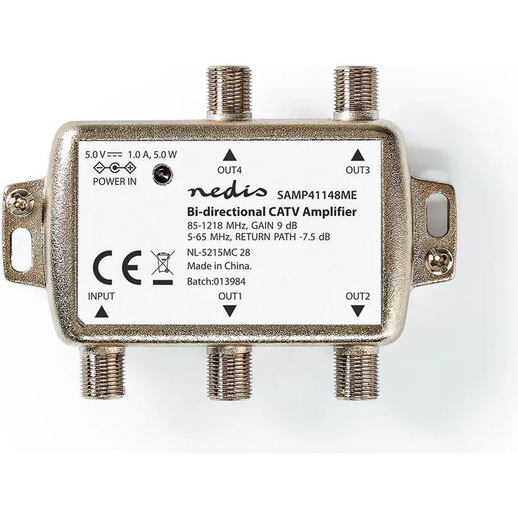 Nedis CATV-Verstärker | Verstärkung dBi (bei Antennenkabel): 9 dB | 85-1218 MHz | Anzahl der Ausgänge: 4 | Return path | Silber