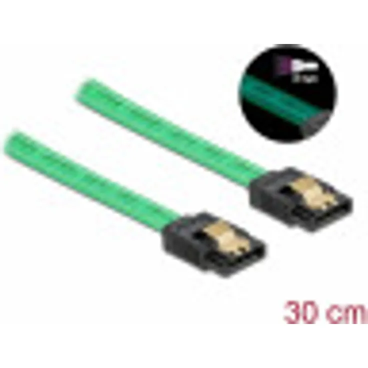Delock SATA 6 Gb-s Kabel UV Leuchteffekt grün 30 cm