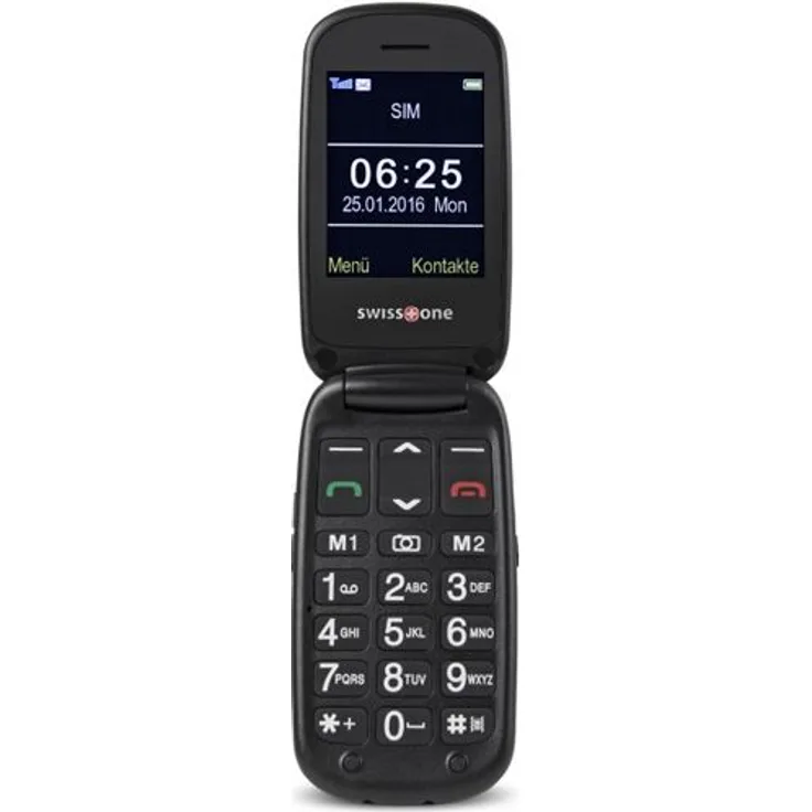 swisstone BBM 625 GSM-Mobiltelefon mit großem beleuchteten 6 cm (2,4 Zoll) Farbdisplay und zusätzlichem Außendisplay (Kamera-Bluetooth-Notruftaste-Micro-SD)