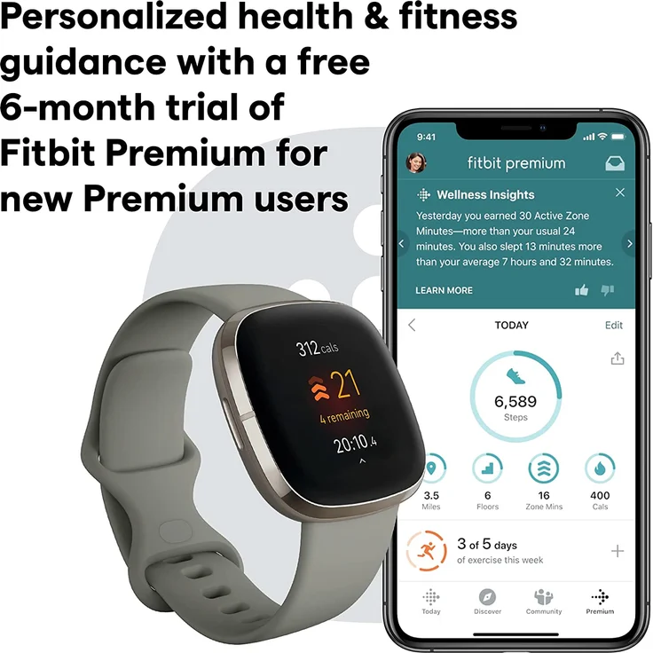 Fitbit Sense Smartwatch GPS, Unisex, S/L, Aluminiumgehäuse, Silber – Bild 7