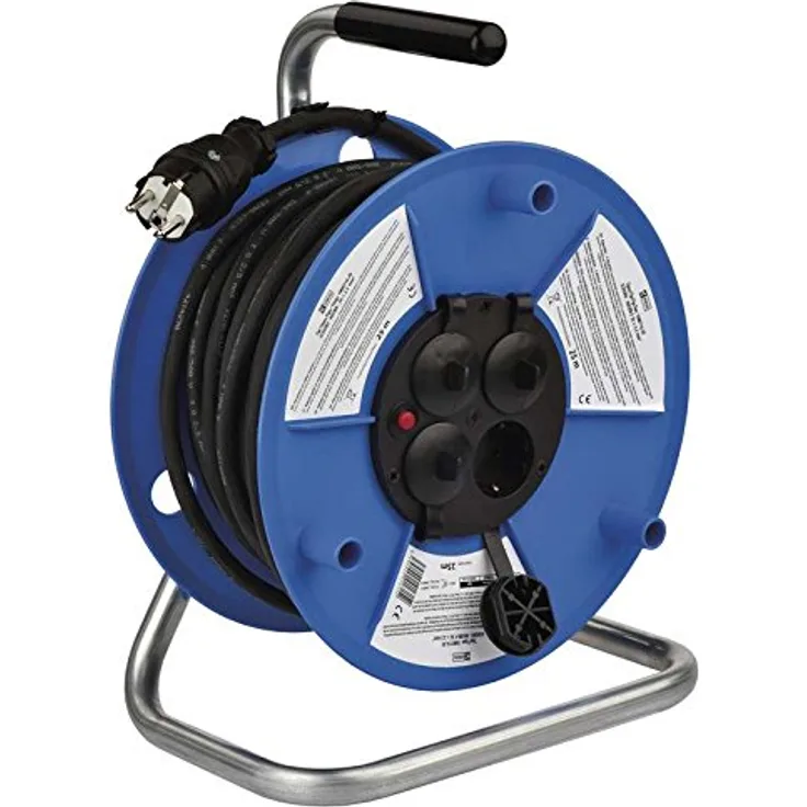 EMOS E 10P Profi-Kabeltrommel, 25m Kabel mit 4 Schuko Steckdosen, 2,5 mm2 Gummi, IP44, für Außenbereich, 3680 W, 230 V