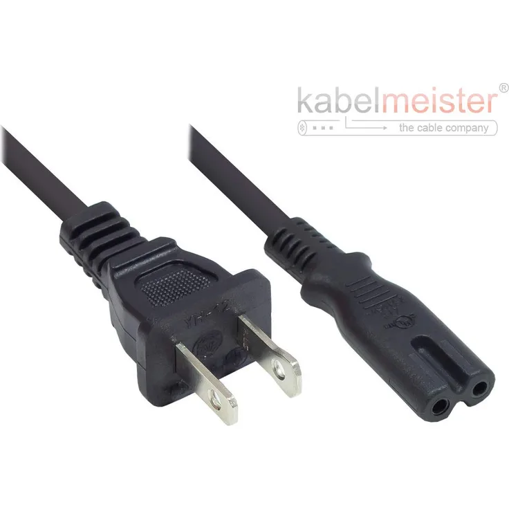 Kabelmeister Netzkabel - 1,8 m - Amerika-USA Netz-Stecker Typ A (NEMA 1-15P) an C7 - Euro 8 Buchse (gerade) - UL Zertifiziert - AWG18 - SCHWARZ - Qualitätware vom KABELMEISTER