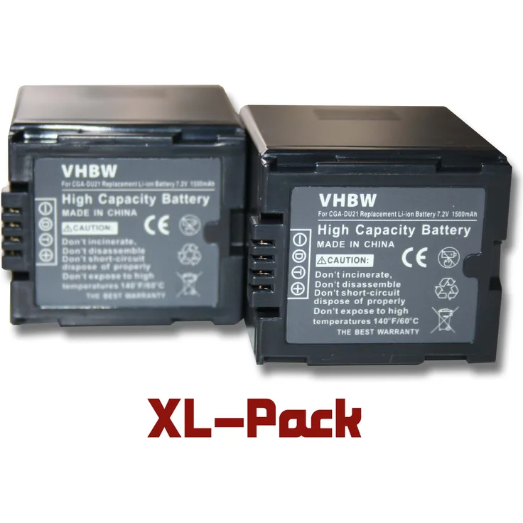 2 x vhbw Akku Set 1500mAh für Camcorder Kamera ersetzt Panasonic CGA-DU07, CGA-DU12, CGA-DU14, CGA-DU21, CGR-DU06VW, VBD070VW, VBD140VW, VBD210