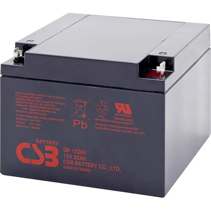 CSB Battery GP 12260 Standby USV GP12260B1 Bleiakku 12V 26Ah Blei-Vlies (AGM) (B x H x T) 166 x 125 x 175mm M5-Schraubanschluss