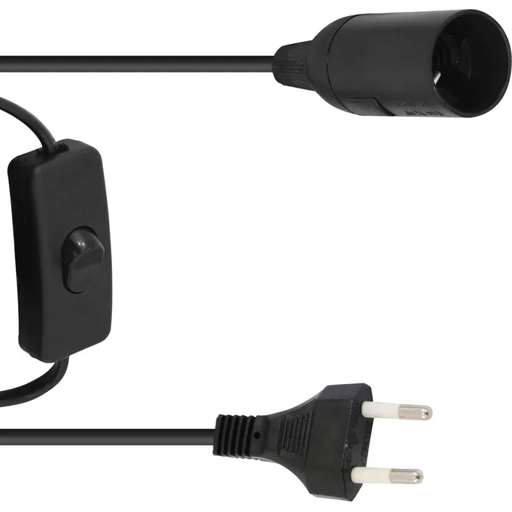 EUROLITE Lampenhalterung mit E27 Fassung | 1,80 Kabel | Inklusive Kabel-Netzstecker | mit Ein- und Ausschalter