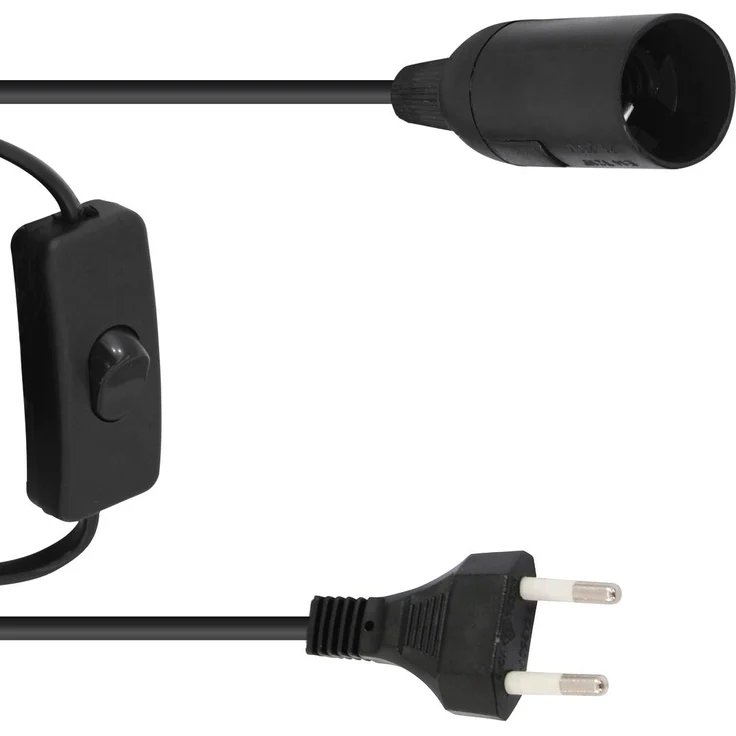 EUROLITE Lampenhalterung mit E27 Fassung | 1,80 Kabel | Inklusive Kabel-Netzstecker | mit Ein- und Ausschalter